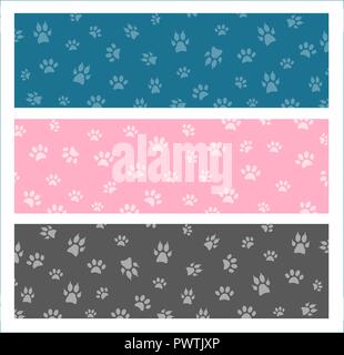Set Vektor nahtlose Muster und Hintergrund mit Symbolen Fußabdruck zu Katze und Hund-abstrakten Hintergrund für Pet shop Websites und druckt. Leichte Markierungen auf einen farbigen Hintergrund. Stock Vektor