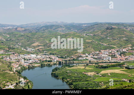 Muster der Weinberge entlang des Flusses Douro im Alto Douro Port Wine Region von Portugal im Sommer den Blick auf den Bereich der Peso Da Regua Stockfoto