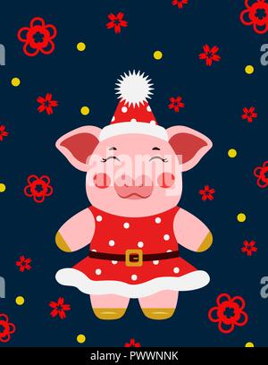 Frohes neues Jahr Nettes Schwein Mädchen Postkarte chinesisch. Symbol für das Jahr 2019 vector Illustrtion Stock Vektor