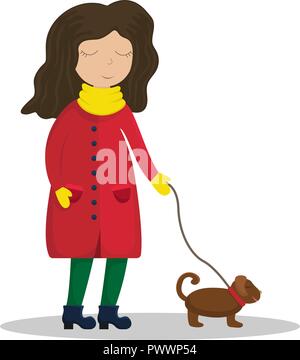 Mädchen im Winter Wandern mit Hund. Flache winter Vector Illustration. Stock Vektor