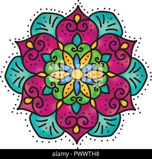 Bunte, mit Blumenmustern Mandala, Freihand zeichnen, Aquarell Wirkung Stock Vektor