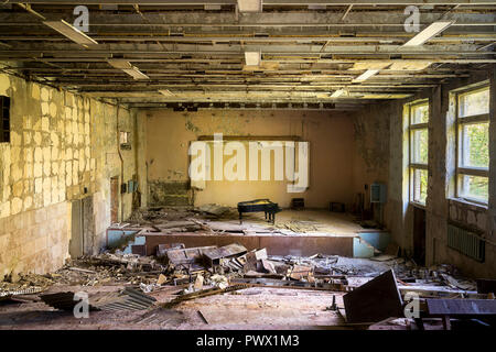 Innenansicht des verlassenen Musikschule in Tschernobyl, Ukraine. Stockfoto