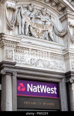 London England, Großbritannien, West End Piccadilly Circus, St. James's, NatWest, National Westminster Bank, ehemalige National Provincial Bank of England, Geschäftsbank Stockfoto