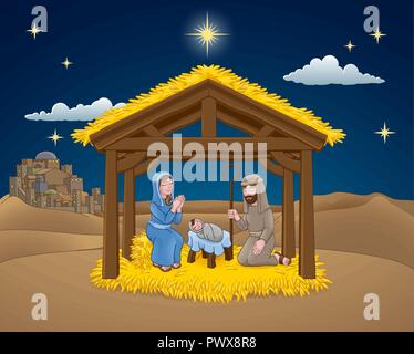 Krippe Weihnachten Szene Cartoon Stock Vektor