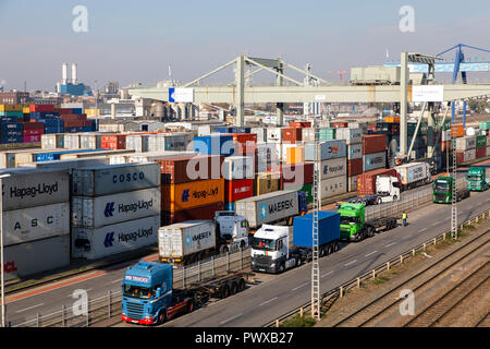 Container Terminal im Rhein-Neckar-Hafen Mannheim, flächenmäßig das größte Land in Deutschland port, container Umschlag von Fluss-, Schienen eine Stockfoto