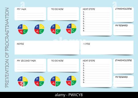 Prävention von Procrastination Vorlage Vektor mit PDCA-Methode Stock Vektor