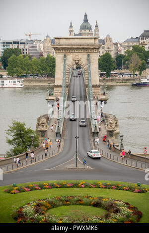 Budapest, Ungarn - 3 August, 2018: Luftaufnahme der Kettenbrücke. Stockfoto