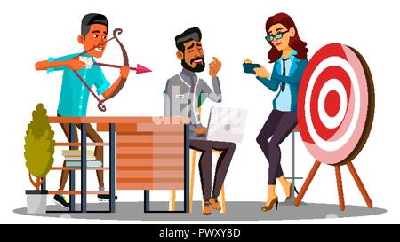 Business Meeting, das Team Treffen und ein Mitarbeiter Schießen auf der Zielvektor. Isolierte Abbildung Stock Vektor