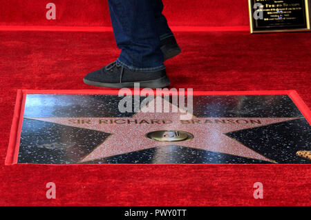 Los Angeles, USA. 16 Okt, 2018. Verleihung eines Sterns zu Richard Branson auf dem Hollywood Walk of Fame. Los Angeles, 16.10.2018 | Verwendung der weltweiten Kredit: dpa/Alamy leben Nachrichten Stockfoto