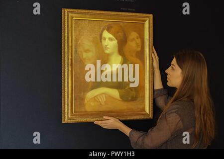 London, 18. Oktober 2018: Vorschau von Bonhams Moderne und Zeitgenössische Kunst: Kahlil Gibran, Portrait von Charlotte Teller "Die Essenz ihrer Körper". Credit: Claire Doherty/Alamy leben Nachrichten Stockfoto