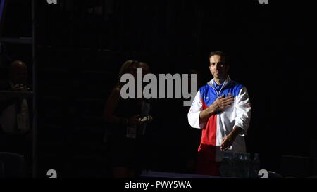 Prag, Tschechische Republik. Okt, 2018 18. Tschechische Tennisspieler Radek Stepanek Gesten während der abschiedsfeier seine Karriere beenden in Prag, Tschechische Republik, 18. Oktober 2018. Quelle: Michal Kamaryt/CTK Photo/Alamy leben Nachrichten Stockfoto