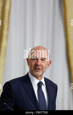 Pierre Moscovici Rom, 18. Oktober 2018. Der italienische Minister für Wirtschaft trifft der Europäische Kommissar für Wirtschaft und Finanzen. Foto Samantha Zucchi Insidefoto Credit: insidefoto Srl/Alamy leben Nachrichten Stockfoto