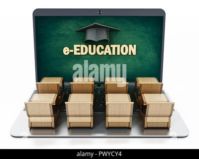Student Schreibtische auf Laptop Tastatur. 3D-Darstellung. Stockfoto