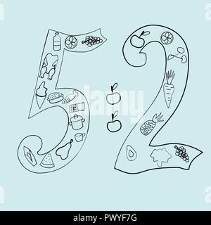 Die 5-2 Diät handgezeichnete Vektorgrafiken im doodle Stil. Stock Vektor