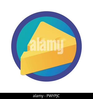 Dreieck Stück Käse Logo. Runde Emblem der Molkereiprodukte auf weißem Hintergrund. Vektor Grafik im Comic-Stil Stock Vektor
