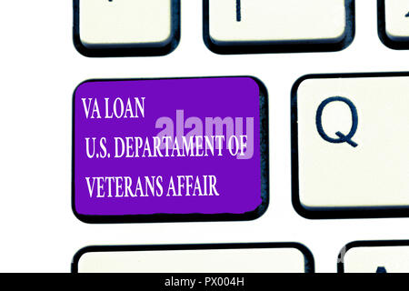 Wort schreiben Text Va Darlehen U.S Departament Angelegenheiten der Veteranen. Business Konzept für Streitkräfte finanzielle Hilfe. Stockfoto