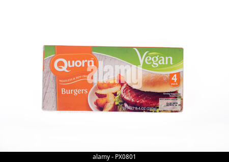 Box von Quorn vegane Burger die fleischlose sind, Soja- und gefroren Stockfoto