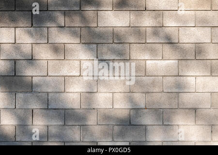 Konkrete Block Wand mit dappled Schatten von einem Baum. Schuß am Tower Hotel in St. Katherine's Dock in der Nähe der Tower Bridge in London. Stockfoto