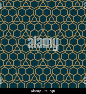 Abstrakte geometrische Muster mit Linien, Rauten eine nahtlose Vektor Hintergrund. Blau-schwarz und gold Textur Stock Vektor