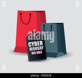 Cyber Monday Einkaufstaschen Ticket bietet Vector Illustration Stock Vektor