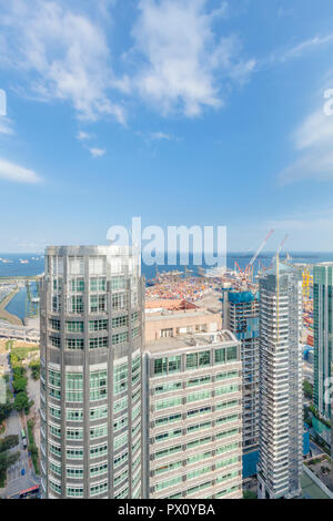 Stadtbild Luftbild der Innenstadt von Bürogebäuden in der Nähe von Tanjong Pagar Port, Singapur Stockfoto