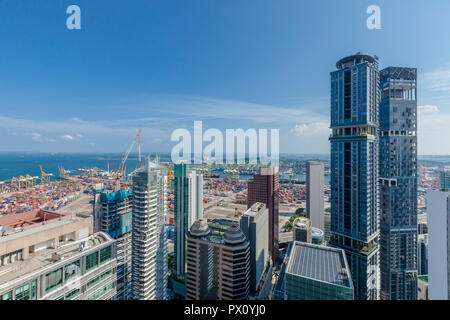 Stadtbild Luftbild der Innenstadt von Bürogebäuden in der Nähe von Tanjong Pagar Port, Singapur Stockfoto