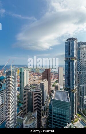 Stadtbild Luftbild der Innenstadt von Bürogebäuden in der Nähe von Tanjong Pagar Port, Singapur Stockfoto