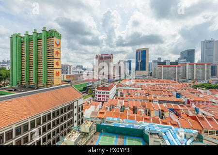 People's Park Komplex und die umliegende konservierte Shophouses in Chinatown, Singapur Stockfoto