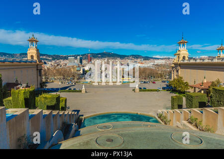 Magischen Brunnen von Montjuic in Barcelona Spanien aus das nationale Kunstmuseum von Katalonien, Kopieren, Reisen gesehen, Abenteuer Konzept Stockfoto