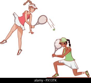 Frauen Tennis spielen avatar Charakter Vector Illustration Design Stock Vektor