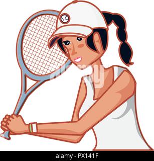 Frau Tennis spielen mit Schläger Vector Illustration Design Stock Vektor