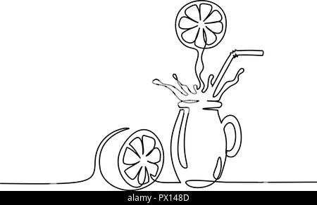 Kontinuierliche eine Linie zeichnen. Orangensaft splash in Glas. Vector Illustration Stock Vektor