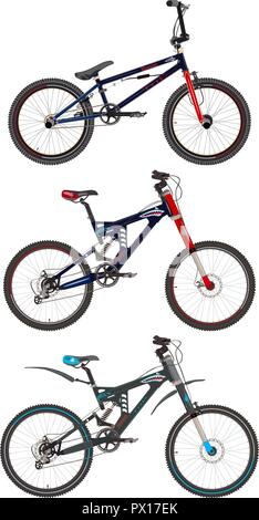 Vektor einrichten von Sport Bikes. Bmx und Mountainbikes Flat Style Design Elemente auf weißem Hintergrund. Stock Vektor