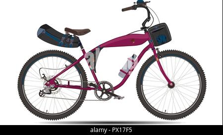 Vector Illustration von bikepacking Fahrrad mit Satteltasche, Rahmen und Lenker Taschen. Straße hybrid Bike mit bikepacking Gang. Flat Style Design Element Stock Vektor