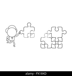 Vector Illustration Konzept der Geschäftsmann Charakter und die fehlende Puzzle Stück. Schwarzer outline. Stock Vektor