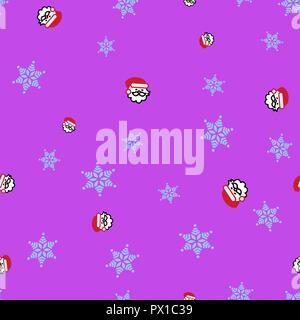 Santa Claus und Schneeflocke nahtlose Muster. Purple Background. Vector Illustration. Stock Vektor
