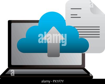 Laptop cloud computing Dokument hochladen Vector Illustration Stock Vektor