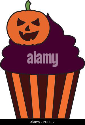 Happy Halloween Cupcake mit Kürbis Vector Illustration Stock Vektor