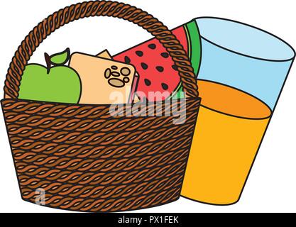 Sandwich mit Flasche Saft essen Picknick Vector Illustration Stock Vektor