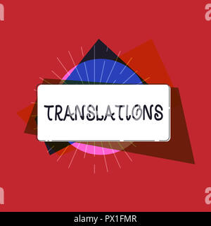 Schreiben Hinweis Übersicht Übersetzungen. Business foto Präsentation Prozess der Übersetzung von Texten aus einer Sprache in eine andere. Stockfoto