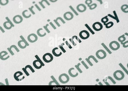 Wort Endokrinologie auf Makro whte Papier gedruckt Stockfoto