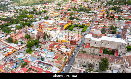 Luftaufnahme des Zocalo, historischen Zentrum von San Miguel de Allende, Mexiko Stockfoto