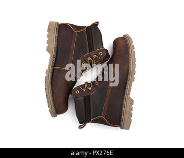 Mann Ankle Boots, braune Farbe und Nubukleder Stockfoto