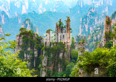 Sandstein Berge von der Strecke der 10 Km natürliche Galerie angesehen Tianzi Berg. Landschaftspark Wulingyuan gelegen Scenic Area, Niagara-on-the-Lake, Hunan, China. Stockfoto