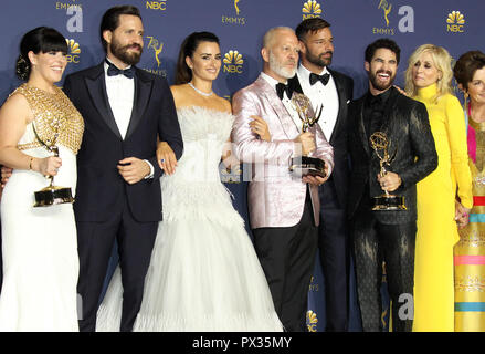 70 Emmy Awards (2018) Presse gehalten, die in den Microsoft Theater in Los Angeles, Kalifornien. Mit: Edgar Ramirez, Penelope Cruz, Ryan Murphy, Darren Criss, Judith Licht wo: Los Angeles, Kalifornien, Vereinigte Staaten, wenn: 17 Sep 2018 Credit: Adriana Barraza/WENN.com M. Stockfoto