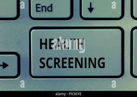 Text Zeichen angezeigt Health Screening. Konzeptionelle Foto gezielte systematische Maßnahmen Krankheiten zu identifizieren. Stockfoto