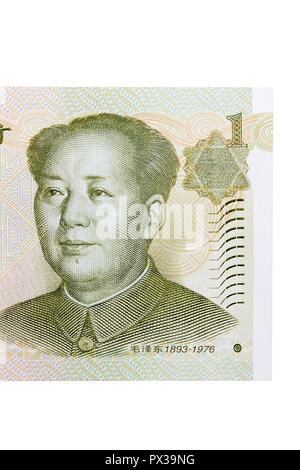 Porträt des Vorsitzenden Mao fron einen Yuan Banknote. Chenes Geld. Stockfoto