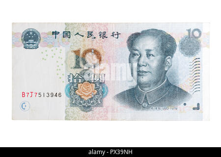 Alte zehn Yuan Banknote. Chinesische Währung mit Mao portrait. Chenes Geld. Stockfoto