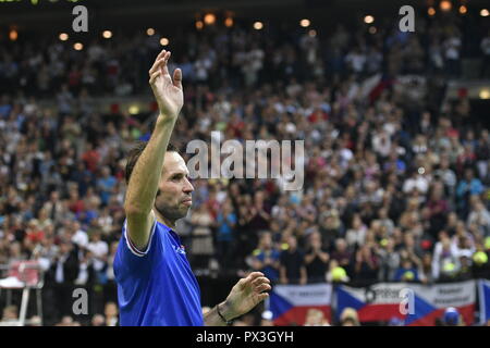 Prag, Tschechische Republik. Okt, 2018 18. Tschechische Tennisspieler Radek Stepanek Gesten während der abschiedsfeier seine Karriere beenden in Prag, Tschechische Republik, 18. Oktober 2018. Quelle: Michal Kamaryt/CTK Photo/Alamy leben Nachrichten Stockfoto
