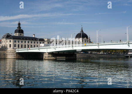 Die Brücke von guillotière mit dem Hôtel-Dieu im Hintergrund Stockfoto